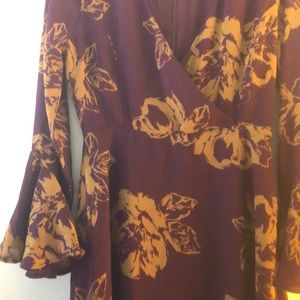 Everly purple wrap dress with bell sleeves